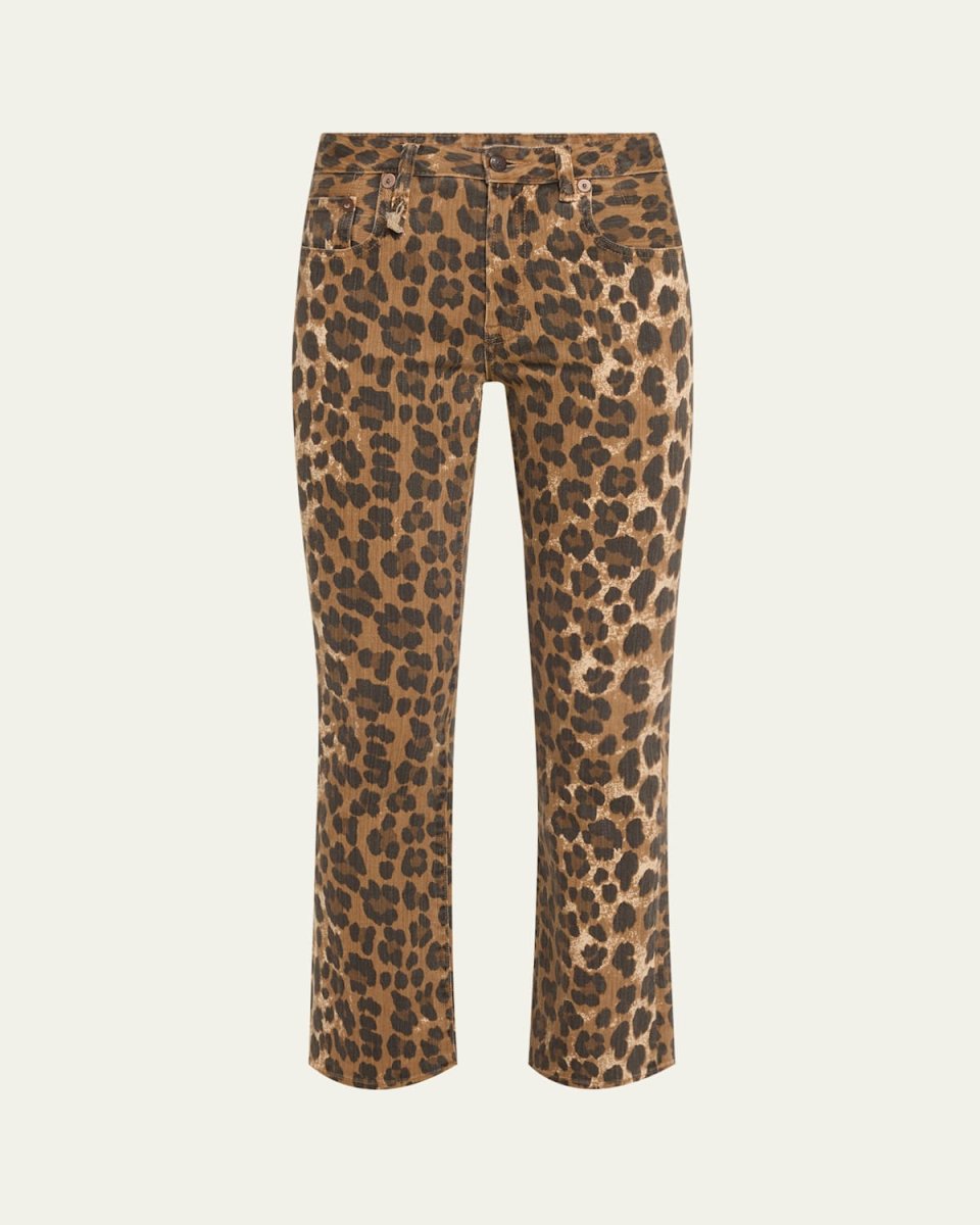 Leopard Mid-Rise Kick-Flare Jeans